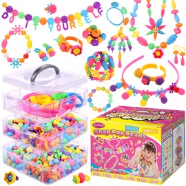 Funtopia Pop Beads, 500+ Pcs Jewelry Making Kit for Girls 4-6, Arts and Crafts for Kids 3 4 5 6 7 8, Colorful Snap Beads DIY Bracelet Necklace Ring Set for Little Girls