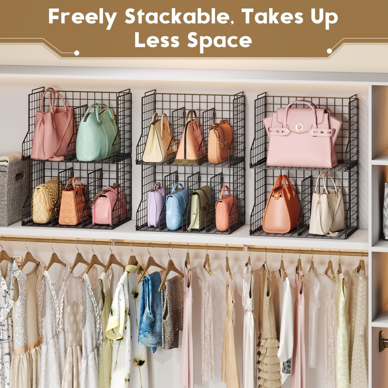 Sonyabecca Purse Organizer for Closet,2-Pack Adjustable&Stackable Purse Storage Organizer Dividers