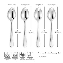 KEAWELL Premium Louise Spoons Set, Set of 4, 18/10 Stainless Steel, Exceptional mirror finish, Dishwasher Safe (9“ Serving Spoon)
