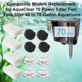 Aolleteau 4 Set Three-Stage Filtration Maintenance Kit, Replacement for AquaClear 70 Power Filter - Bio Foam, Activated Carbon & Ceramic Rings for 40-to-70-Gallon Aquariums