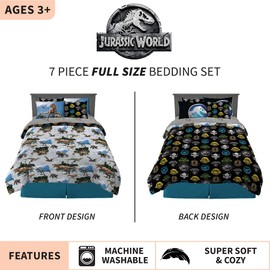 Franco Kids Bedding Super Soft Comforter and Sheet Set with Sham, 7 Piece Full Size, Jurassic World
