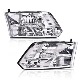 G-PLUS Headlights Compatible with Dodge Ram 1500 2500 3500 2009-2012(New Body),Only Fit Factory Quad Style,Not Fit Dual Beam,Not Fit One Hole, Clear lens Chrome Housing Clear Reflector,Headlamp