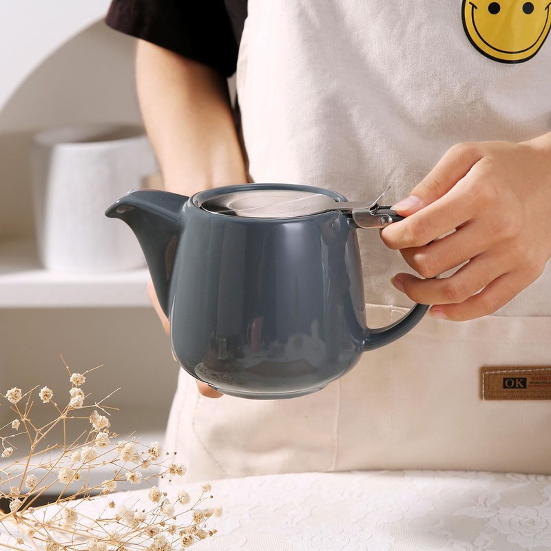 Auxmeware - Ceramic Teapot With Stainless Steel Infuser, Heat Resistant,