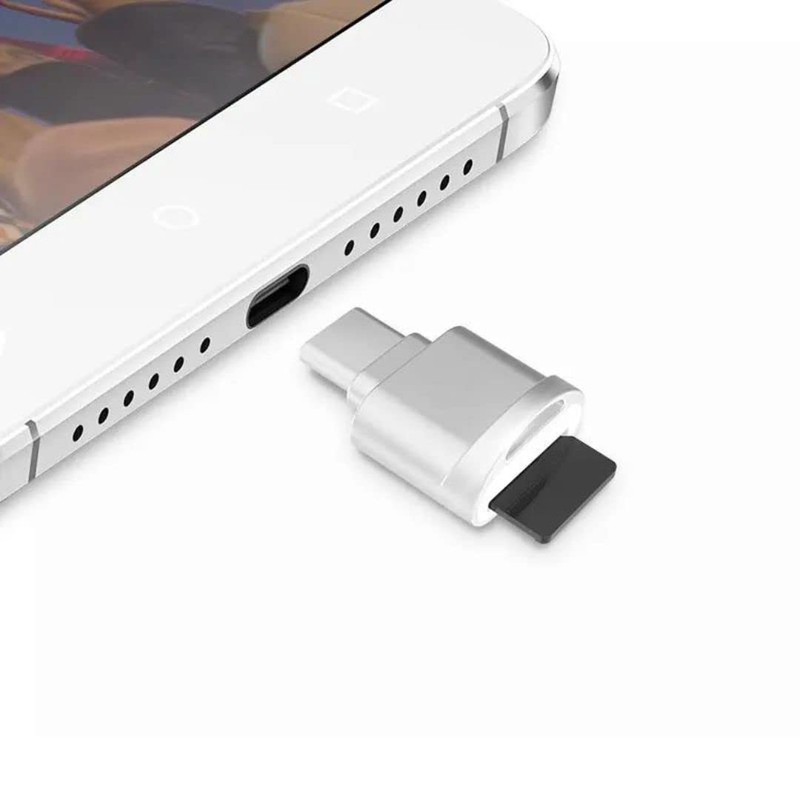 Silver USB C to SD Card Reader - OTG Adapter