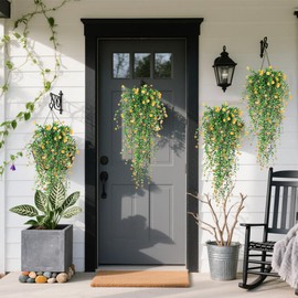 Artificial Hanging Flowers, 3 Pcs Fake Hanging Plants Decor, Artificial Vines for Outdoors, UV Resistant No Fade Artificial Plants Suitable for Indoor Decoration Outdoor Porch Courtyard (Yellow)
