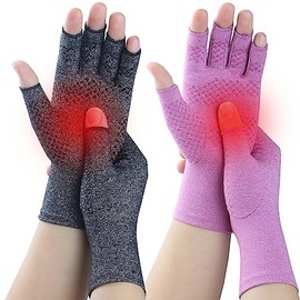 Kecartu Kecartu 2 Pairs Compression Gloves for Rheumatoid Arthritis, Osteoarthritis, Carpal Tunnel Pain, Fingerless Arthritis Hand Gloves for Women Men Support Work&Computer Typing (Black+Purple, Large)