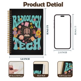 IAFQWDS Radiology Tech Gifts Notebook Journal, Radiology Tech Student Essentials, Gifts for Medical Students, Black Skeleton Wildflowers Hardcover Spiral Notebook 5.5x8.3 Inch