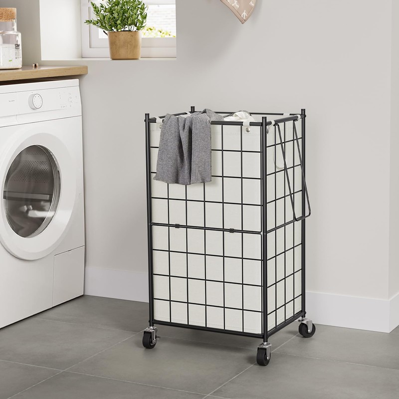 WOWLIVE Laundry Hamper with Wheels,Metal Wire Frame Rolling Laundry Basket