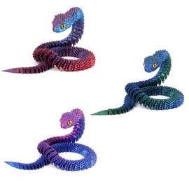 GETFACAI 3 PCS 3D Printed Snake, 3D Snake, 3D Printed Animals, 3D Animals, 3D Printed Toys, Realistic 3D Printed Snake Fidget Toy, Flexible Snake Toy for Adults Kids Home Office Desk Decoration