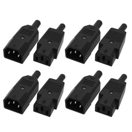 IEC 320 C14 Male to C13 Female Power Connector, IEC 320 C14 Plug AC, AC 250 V IEC Extension, Solderable, IEC Socket for Computers, Printers and Electrical Appliances, Black (Pack of 8)