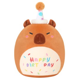 SQEQE Capybara Stuffed Animal Toy Happy Birthday Capybara Plush Birthday Capybara Plushies Doll Home Decor for Girls Boys Kids(Capybara, 10 Inch)