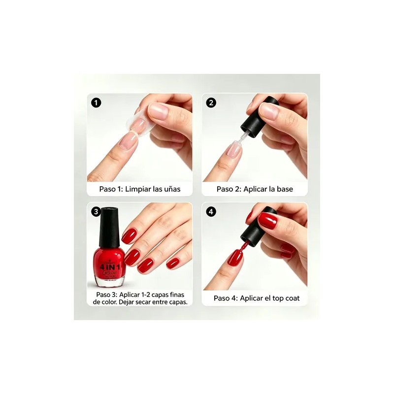 4 En 1 Esmalte De Uñas Geluxe 15ml, Acabado Profesional