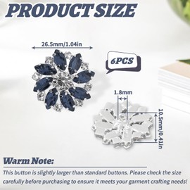 GIKPAX 6Pcs Rhinestone Buttons, Crystal Flower Buttons for Cardigans Rhinestone Ink Blue Buttons Sew on Rhinestones Fashion Crystal Buttons Alloy Buttons for Crafts Wedding Party