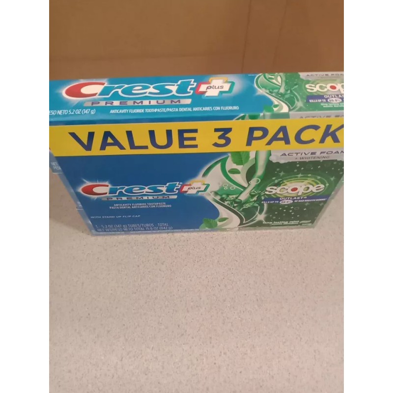 Crest Premium Plus Scope Outlast Toothpaste Mint 3 Pack Exp