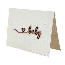 Original Holzgrußkarte - Papierkarte mit Schriftzug aus Echtholz in Nuss"baby", Postkarte, Geschenkkarte, Klappkarte, Karte, Geburt