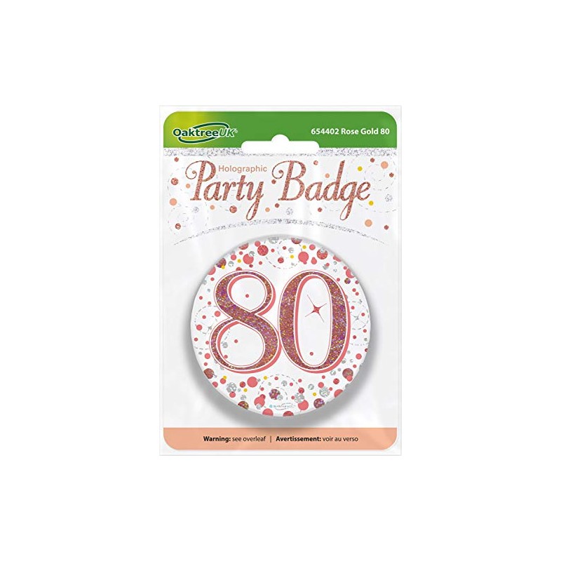 OakTree 3" Badge 80th Birthday Sparkling Fizz Rose Gold Holographic