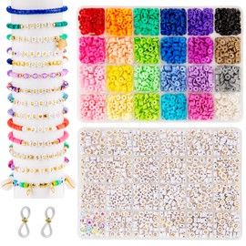 Goldwise 2 Boxes Friendship Bracelets Making Kit-24 Colors Clay Beads and (A-Z) Gold Letter Beads for Friendship Bracelet Kit, with Heart and Smiley Beads, DIY Arts and Crafts Gifts