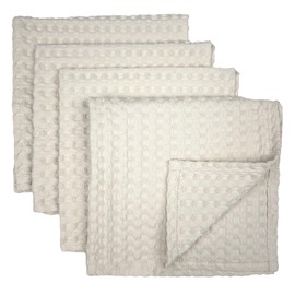 Lyssiatina Set of 4 Premium Quality Waffle Washcloths, 13 Inch Quick Dry Face Washcloth, Pure Cotton Natural Soft Makeup Towel, Shower Cloth for Face Body (Natural)