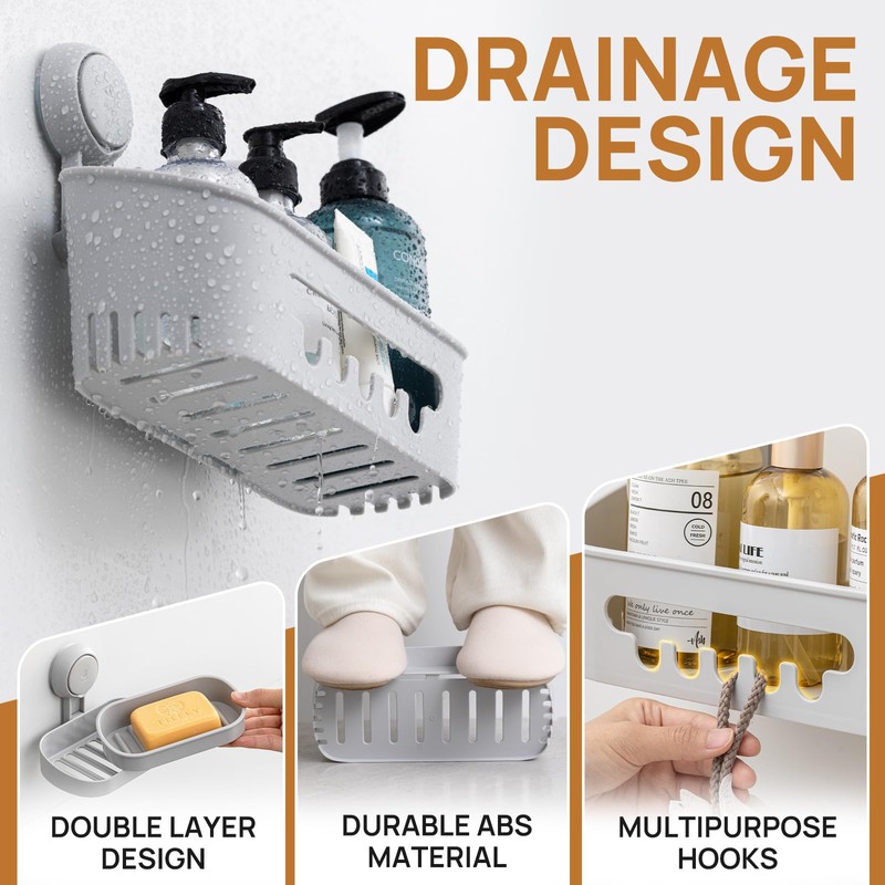 LEVERLOC Shower Caddy Suction Cup Set Shower Organizer & Soap