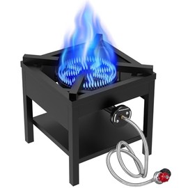 Llamaviva 260,000 BTU Outdoor Propane Gas Stove – Portable Single Burner with 0-30 PSI Adjustable Regulator & Steel-Braided Hose for Camping, Turkey Frying, and Home Brewing