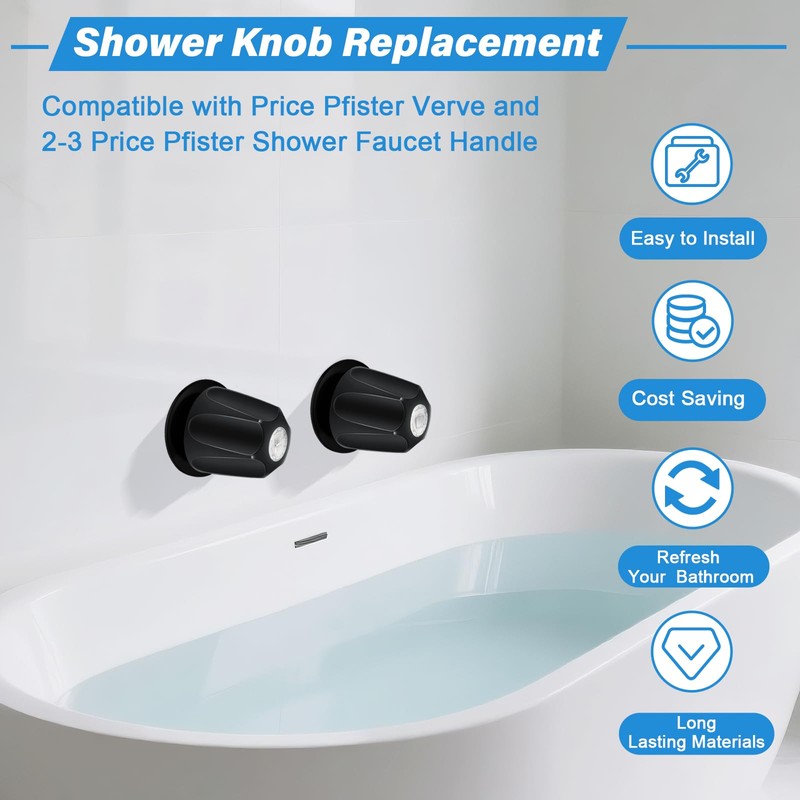Metal Matte Black Shower Knob 2 Piece Replacement, Compatible with