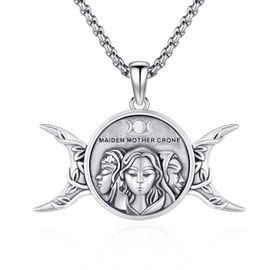 Hagkew Triple Moon Goddess Necklace 925 Sterling Silver Greek Goddess Hekate Pendant Necklaces Moon Amulet Pagan Wiccan Magic Jewelry for Women