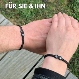 EVEMATE Bracelet with Letter and Heart for Friends and Couples - Initial A-Z Name - Braided Friendship Bracelet for Women, Men and Children, Adjustable, Cotton, No Gemstone