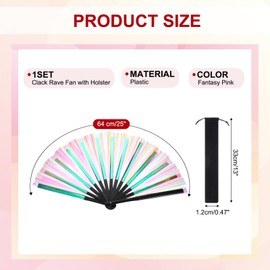 PATIKIL 13" Glitter Clack Rave Fan with Bag, Large Holder Folding Hand Fan Holder Handheld Fan for Women Edm Festival Club Party Dance, Fantasy Pink