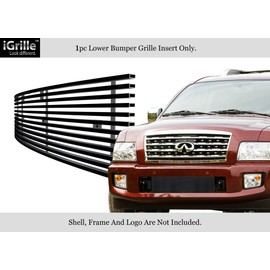 APS Compatible with 2004-2010 Infiniti QX56 Lower Bumper Stainless Steel Black Horizontal Billet Grille Insert N85448J