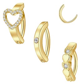AstraGlam 3 Stück Bauchnabelpiercing 14G – Herzförmiger Piercing Bauchnabel Ring mit Glitzer Zirkonia, Chirurgenstahl Nabelschmuck in Gold für Damen