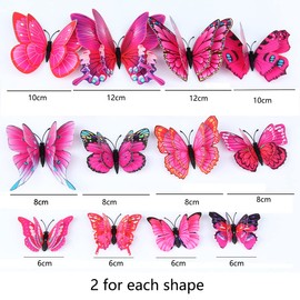 CL-Link 24 calcomanías de pared de mariposa 3D fucsia de doble capa mariposas calcomanías de pared extraíbles decoración de mariposa para el hogar recámara habitación de los niños
