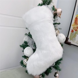 Christmas Stocking Large Plush Hanging Santa Stocking Christmas Stocking Bulk Xmas Stocking for Kids Goodie Bags Xmas Decor Stockings Gifts Holding for Christmas Tree Holiday Party Ornament (White)