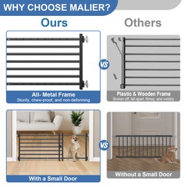 Malier Indoor Dog Gate with Door, 26-41" Extra Wide Full Metal Pet Gate Short Dog Gate for Stairs, Pressure Mount 10'' Tall Small Puppy Low Gate Easy Step Over for Doorways