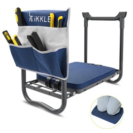 ikkle Garden Kneeler and Seat Gardening Stool Kneeler Folding Gardening Bench with Thicker Detachable Kneeling Pad and Tool Store Pouches (Blue)