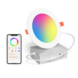 SikSog Smart Recessed Lighting 6 Inch RGBCW Color Changing 16W LED Downlight with Junction Box,1350 Lumen Recessed Ceiling Light Compatible with Alexa,Dimmable by Bluetooth Control -1Pack