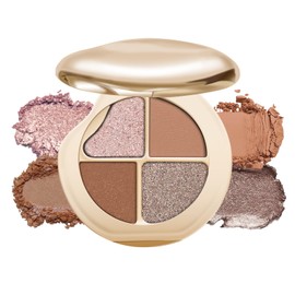 4 Colors Eyeshadow Palette, Neutral Brown Matte Eyeshadow, Pearl Metallic Glitter Makeup Palette, High Pigment Pressed Powder Eyes Makeup for Old Women, Lasting Blendable, Orange Brown
