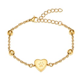 Pet Paw Urn Bracelet for Ashes Adjustable Heart Cremation Bracelet for Pets Ashes Stainless Steel Dog Cat Cremation Jewelry Memorial Keepsake Bracelet