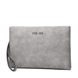 FSD.WG Men's Clutch Bag, Second Bag, Handbag, PU Leather, Gents' Bag, with Detachable Belt, for Wedding, Party [Authentic Product], grey B, L