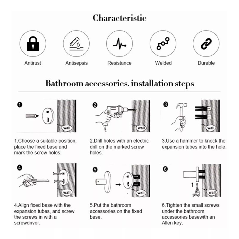 WP Juego De Accesorios Para Baño 10pz Acero Inoxidable Cromado