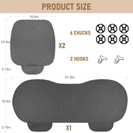 Linen Car Seat Covers, Back Seat Cover for Cars Include 1 Pair Front Car Seat Cover Protectors and 1 Rear Bench Cover with Breathable Linen and Non-Slip Universal Fits SUVs,Cars,Sedans (Deep Grey)