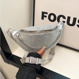 Shiny Rhinestones Crystal Waist Bag Fanny Pack for Women Girls Small Belt Bum Bag Crossbody Cell Phone Pouch for Party Beach Travel