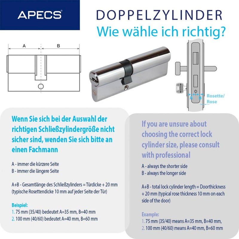 APECS CodeDeco ZM-70 (35/35) Double Cylinder Lock with 5 Keys