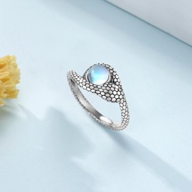 qielizhu Moonstone Snake Ring S925 Sterling Silver Snake Ring for Women Snake Jewelry Gifts for Women Men