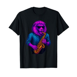 Lion Playing Saxophone Outer Space Vaporwave Jazz Galaxy T-Shirt