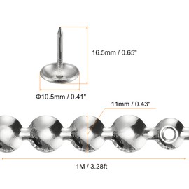 sourcing map 10Pcs Upholstery Tacks Strips, 1Meter Glossy Decorative Nail Trims for Sofa Headboard Chair Furniture with Upholstery Nails (11mm Silver)