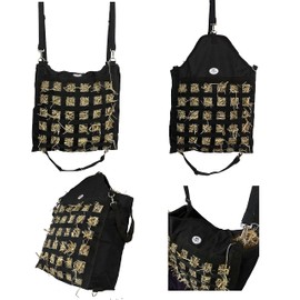 Majestic Ally Slow Feed Hay Bag for Horses, Adjustable Travel Feeder for Trailer, Stall, and Portable Wear, Feeding Sack with Strap Support, Simulates Grazing, Reduces Waste (Black)