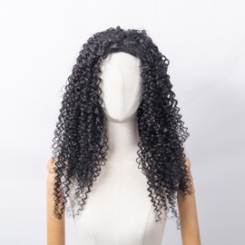 Kinky curly 3 in 1 Half Wig Human Hair Blend, Seamless Flip Over Half Wigs Glueless Wear and Go Beginner Friendly Clip In Hair Drawstring Headband Wig for Women 20 inch