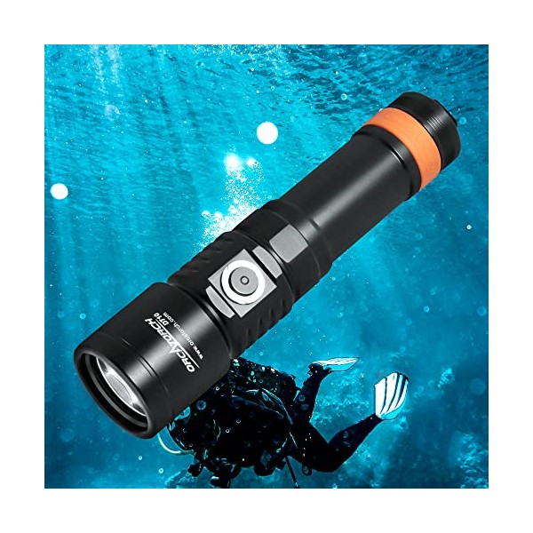 ORCATORCH D710 Scuba Diving Light, 3000 Lumen Underwater Flashlight with 6 Degrees Narrow Beam, IP68 Waterproof Night Dive Torch with Battery Indicator