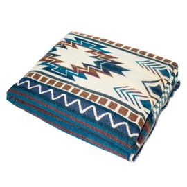 Alpaca Wool Throw Blanket,Queen Size Native Design Wool Blanket, Throw Aztec Pattern Alpaca Wool Throw Blanket (Blue, Queen 93" x 82")