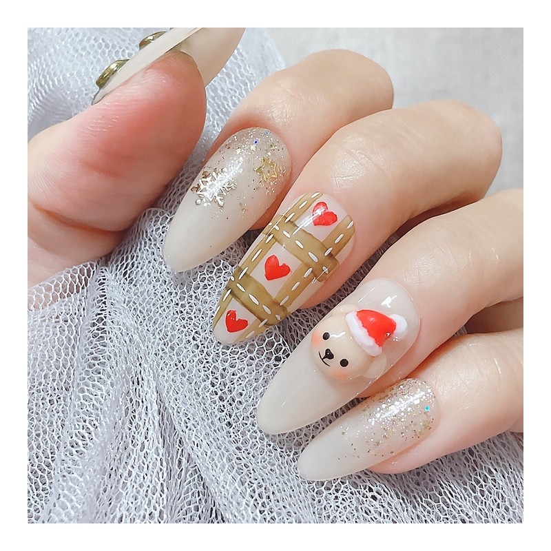 Brown Cree Bear Handmade Nail Tips - Short Ballerina /